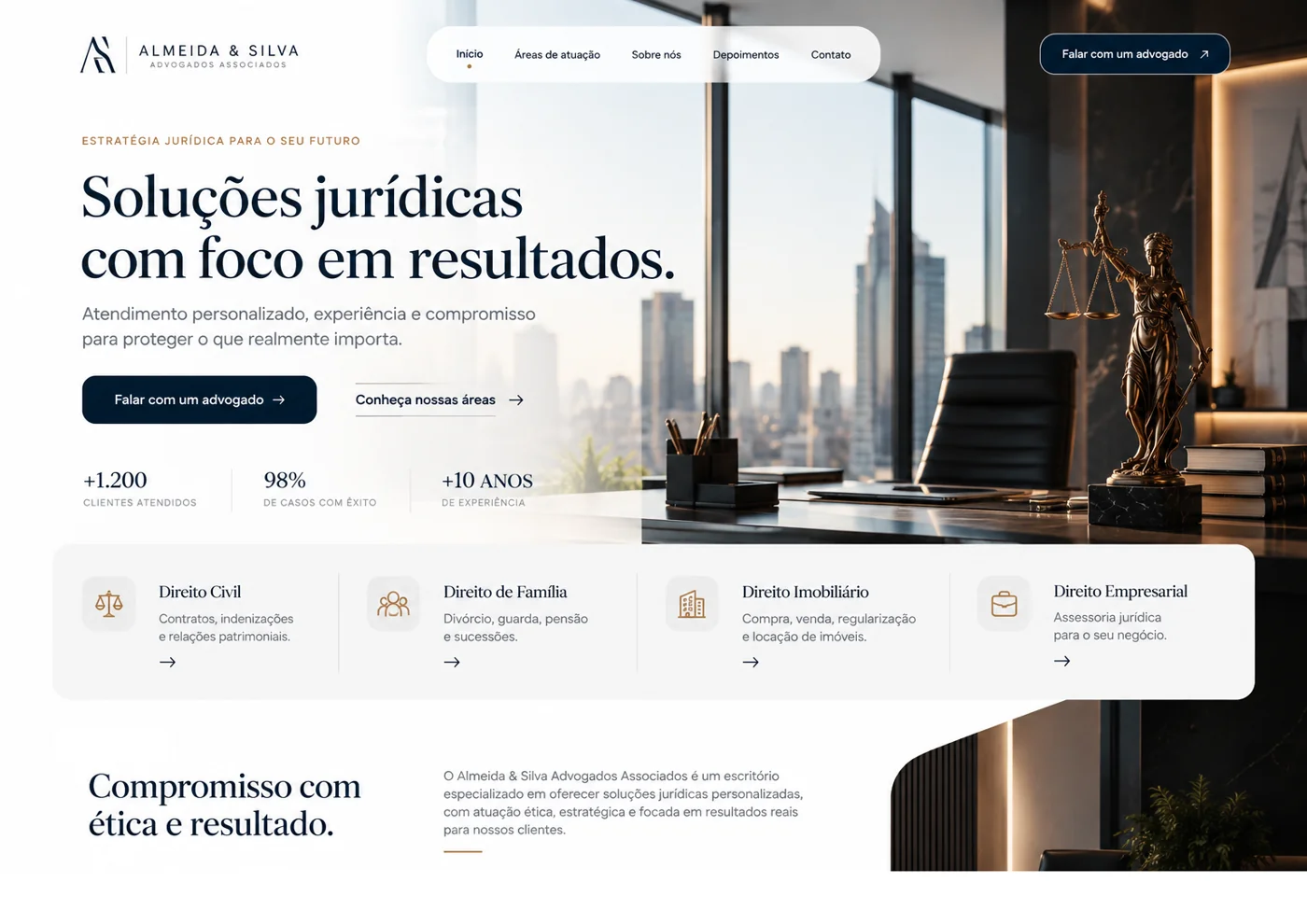 Exemplo visual de site: Almeida & Silva