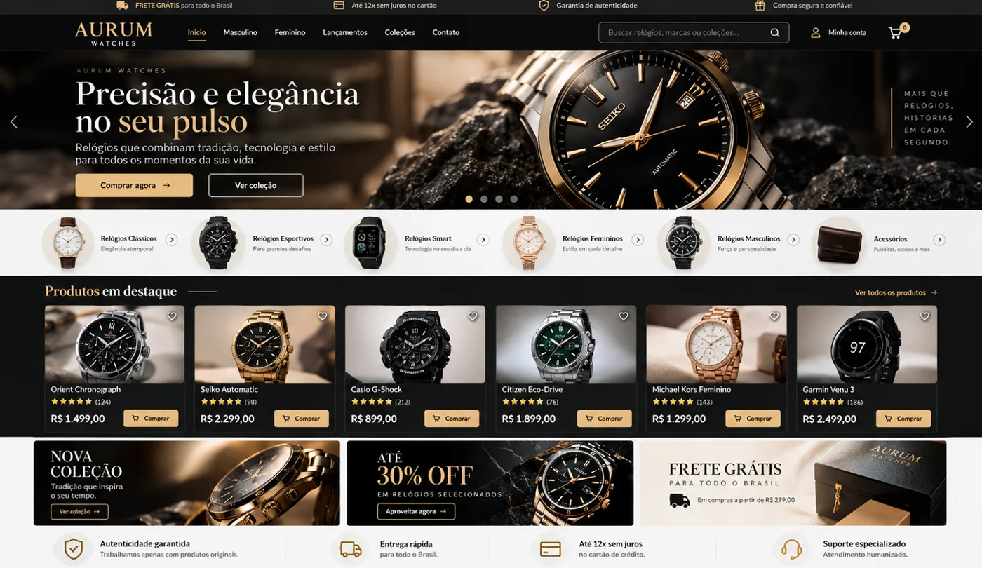 Exemplo visual de site: Aurum Watches