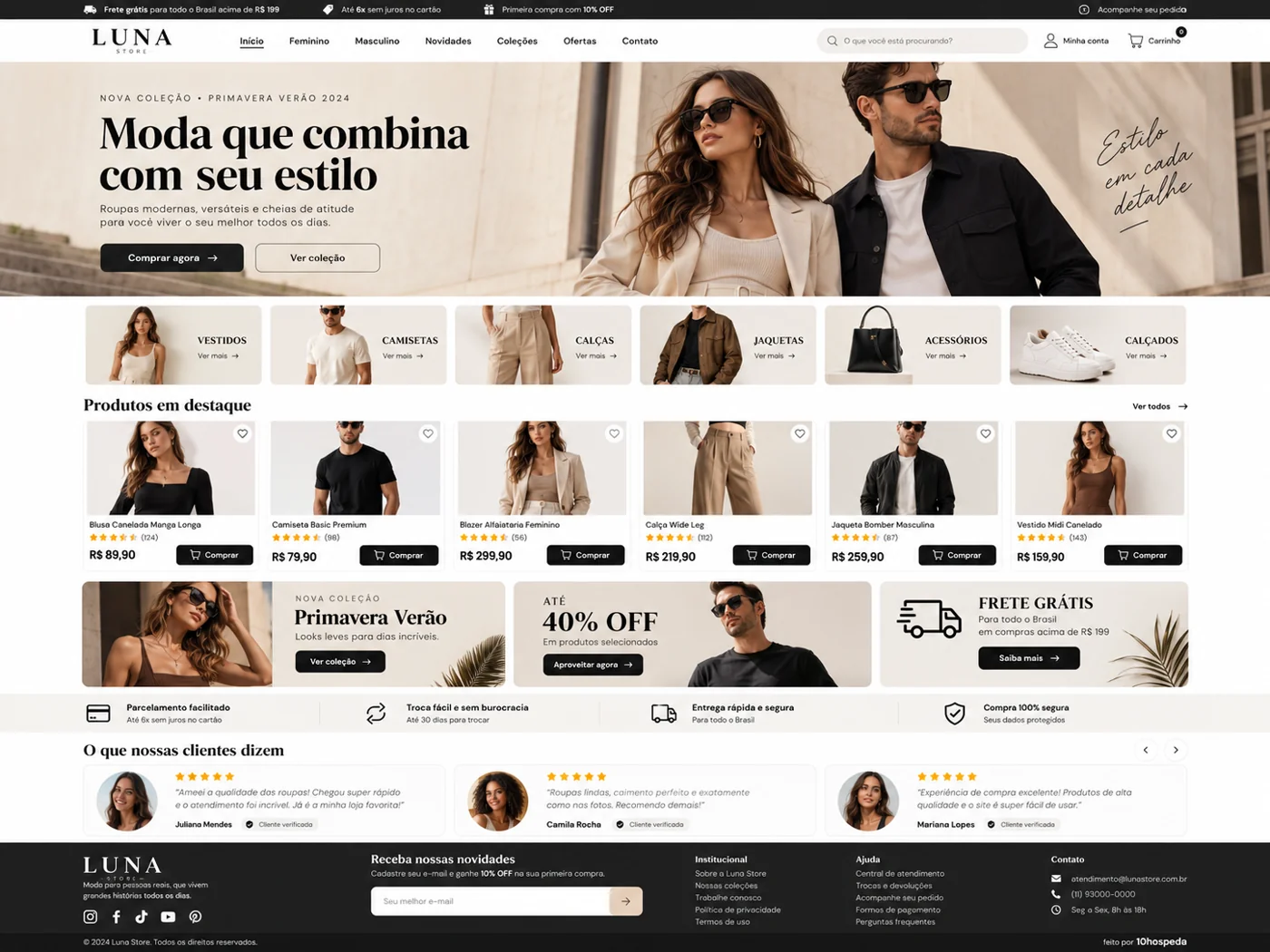 Exemplo visual de site: Luna Store